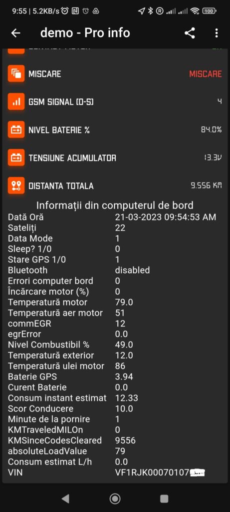 info din computerul mașinii