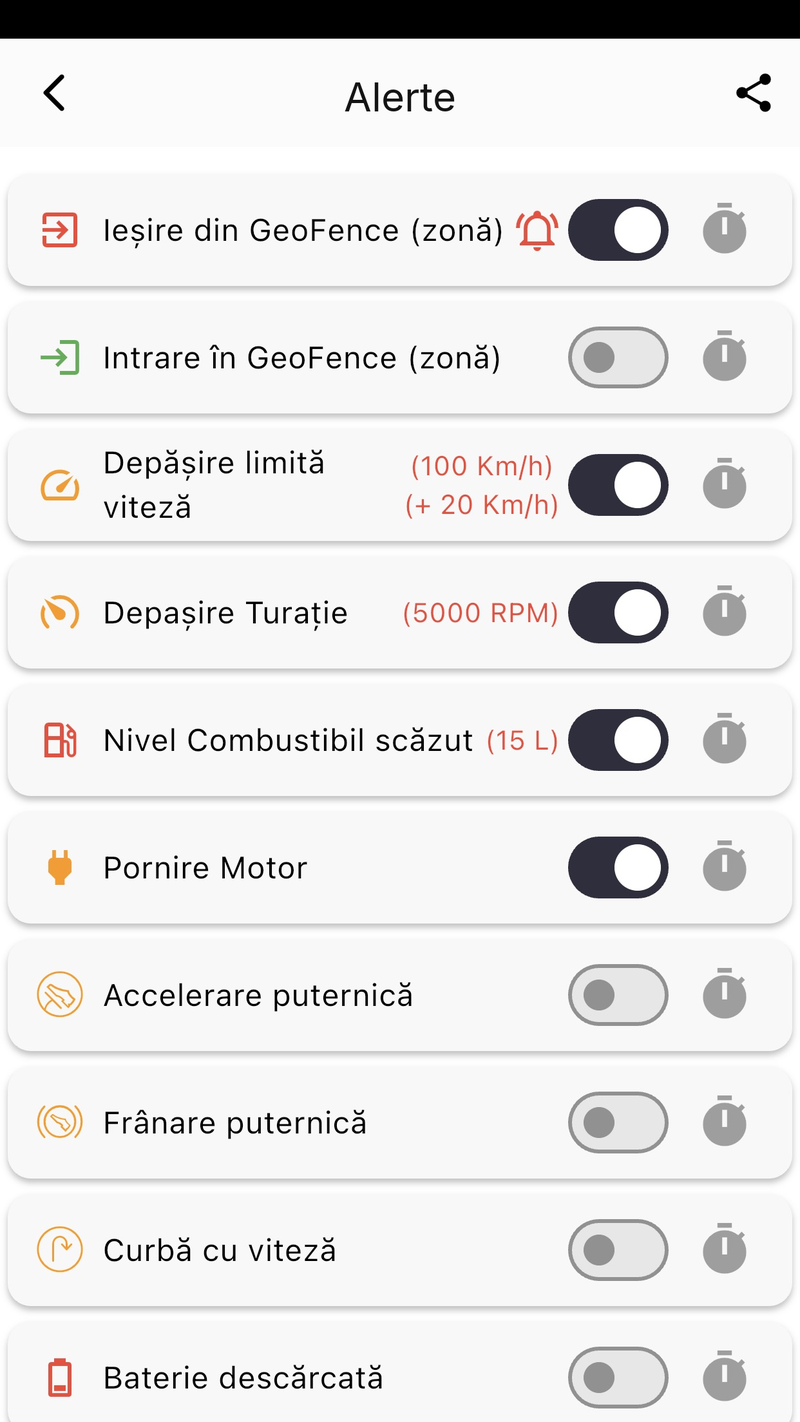 Anonymised MyCarAlert app alerts screen