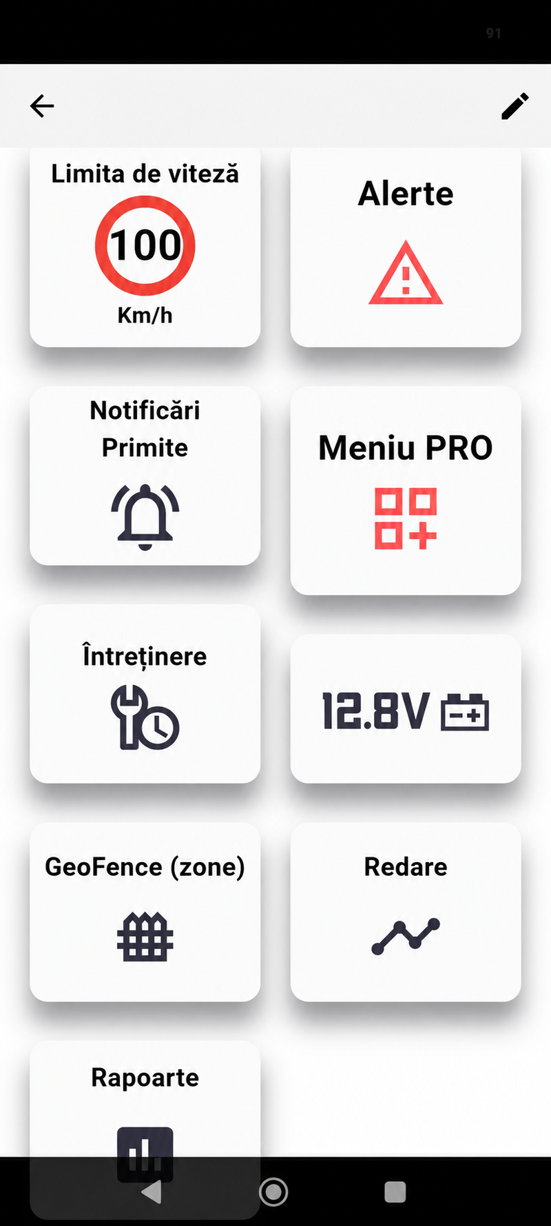 Anonymised MyCarAlert app dashboard